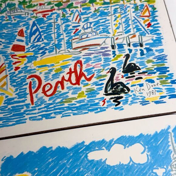 1983 Ken Done Australian City Placemats Trivets Set Sydney Melbourne Perth - Picture 10 of 14
